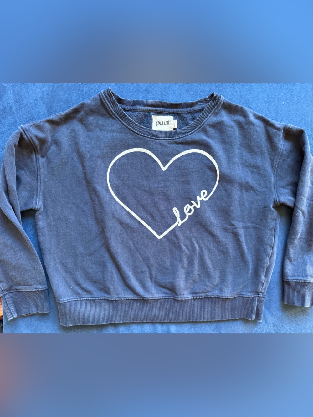 Pact Navy Sweatshirt with White Heart "Love" Print